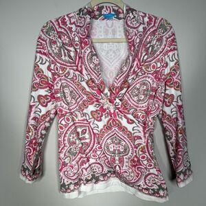 J.McLaughlin for Dillard’s Pink Paisley V-Neck Long Sleeve Top Size Large